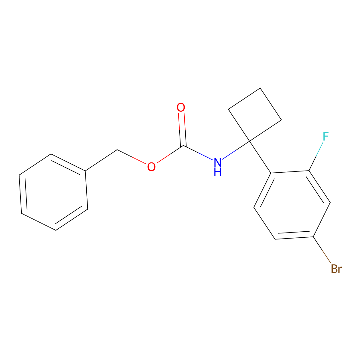 benzyl N-[1-(4-bromo-2-fluorophenyl)cyclobutyl]carbamate molecular structure, CAS 2680692-86-6