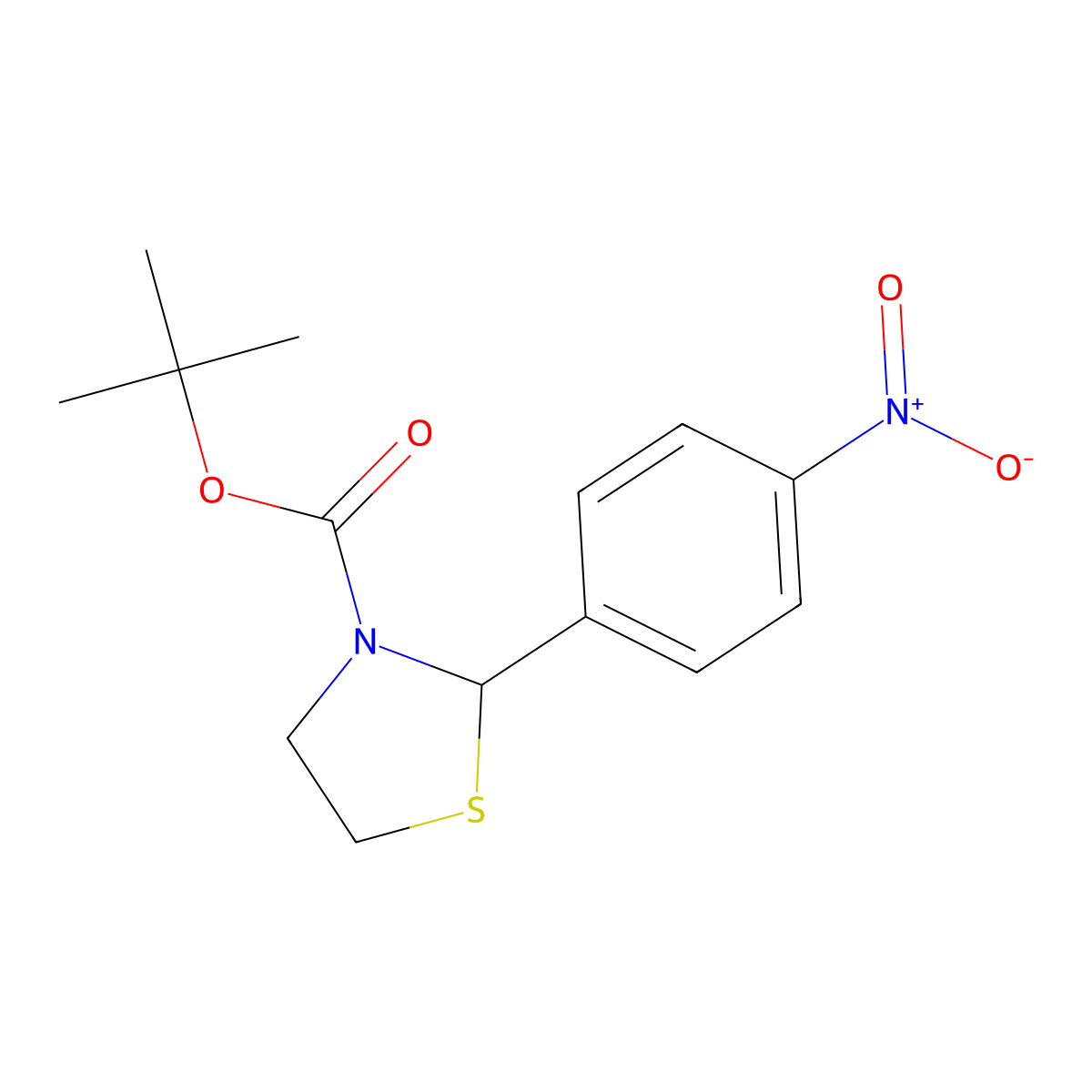 Tert-butyl 2-(4-nitrophenyl)-1,3-thiazolidine-3-carboxylate molecular structure, CAS 2680692-92-4