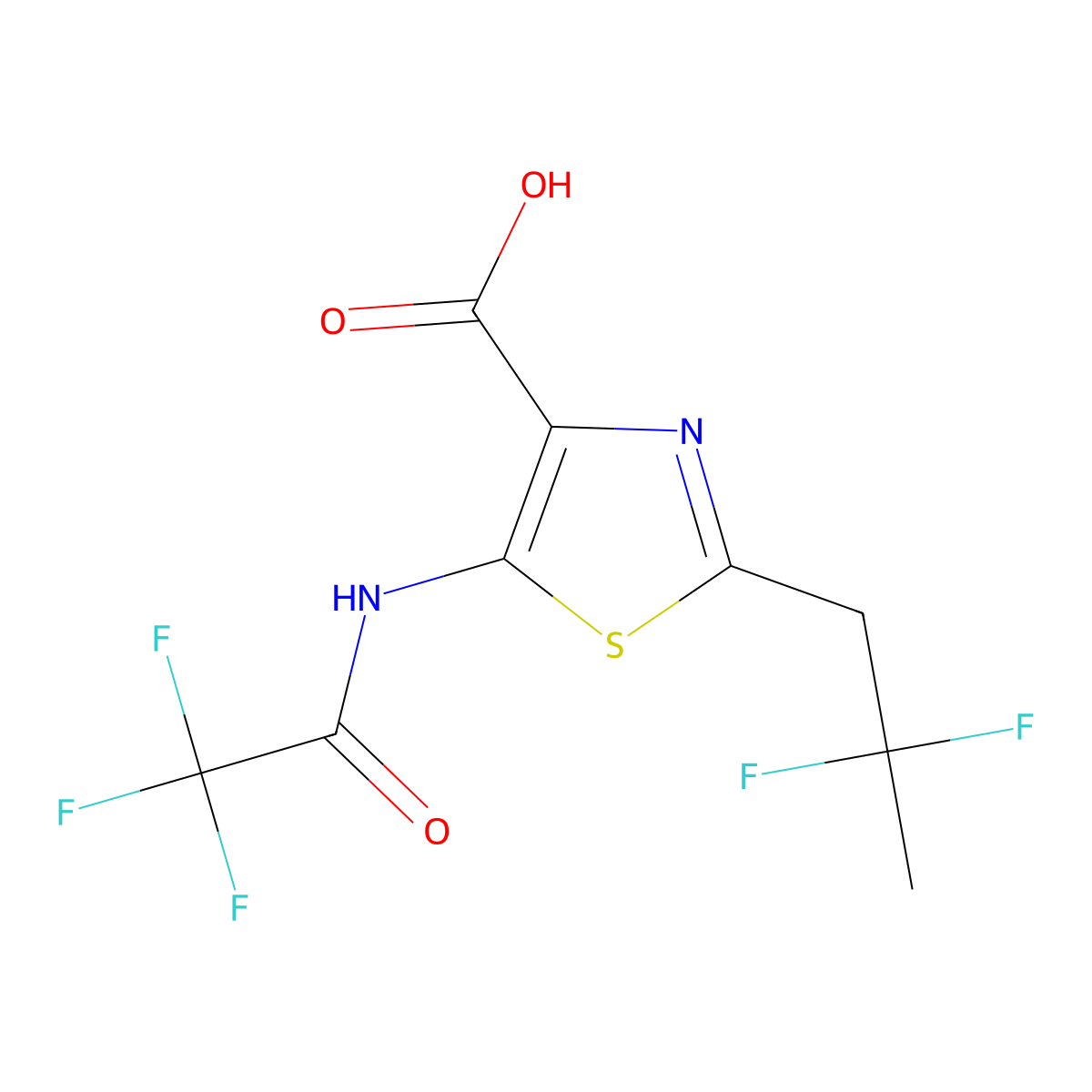 2-(2,2-Difluoropropyl)-5-(2,2,2-trifluoroacetamido)-1,3-thiazole-4-carboxylic acid molecular structure, CAS 2680693-00-7