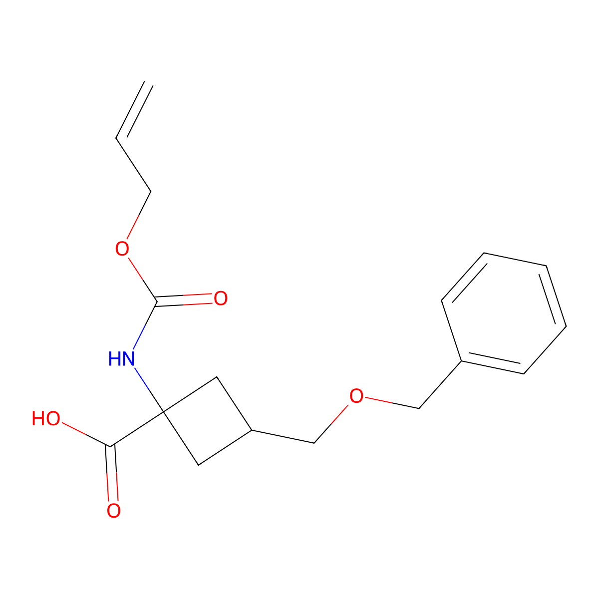 3-[(Benzyloxy)methyl]-1-{[(prop-2-en-1-yloxy)carbonyl]amino}cyclobutane-1-carboxylic acid molecular structure, CAS 2680693-13-2