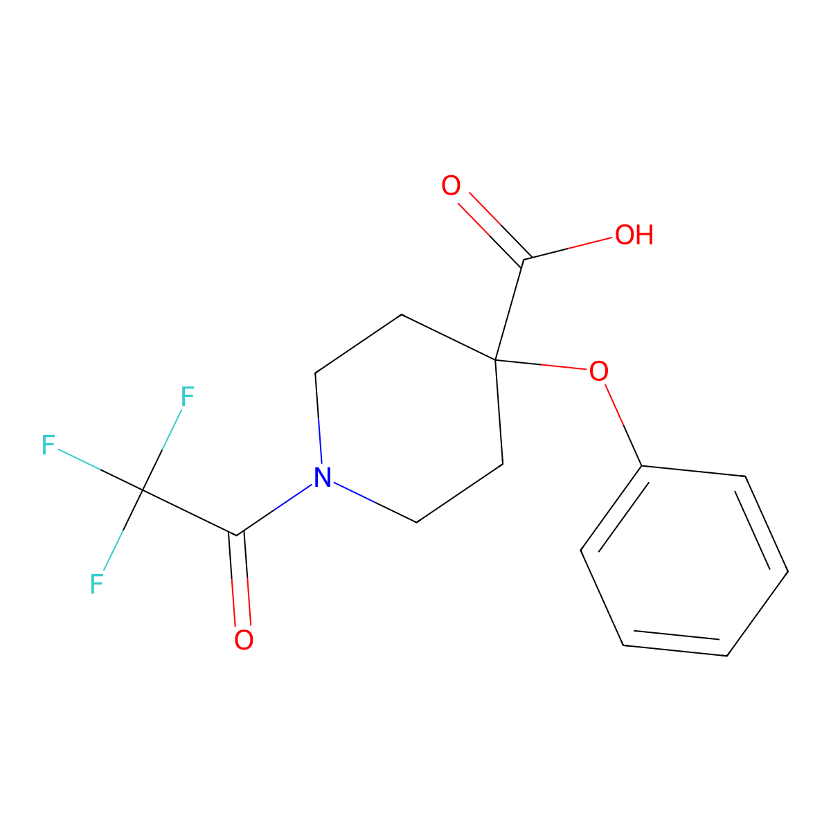 4-Phenoxy-1-(2,2,2-trifluoroacetyl)piperidine-4-carboxylic acid molecular structure, CAS 2680693-16-5