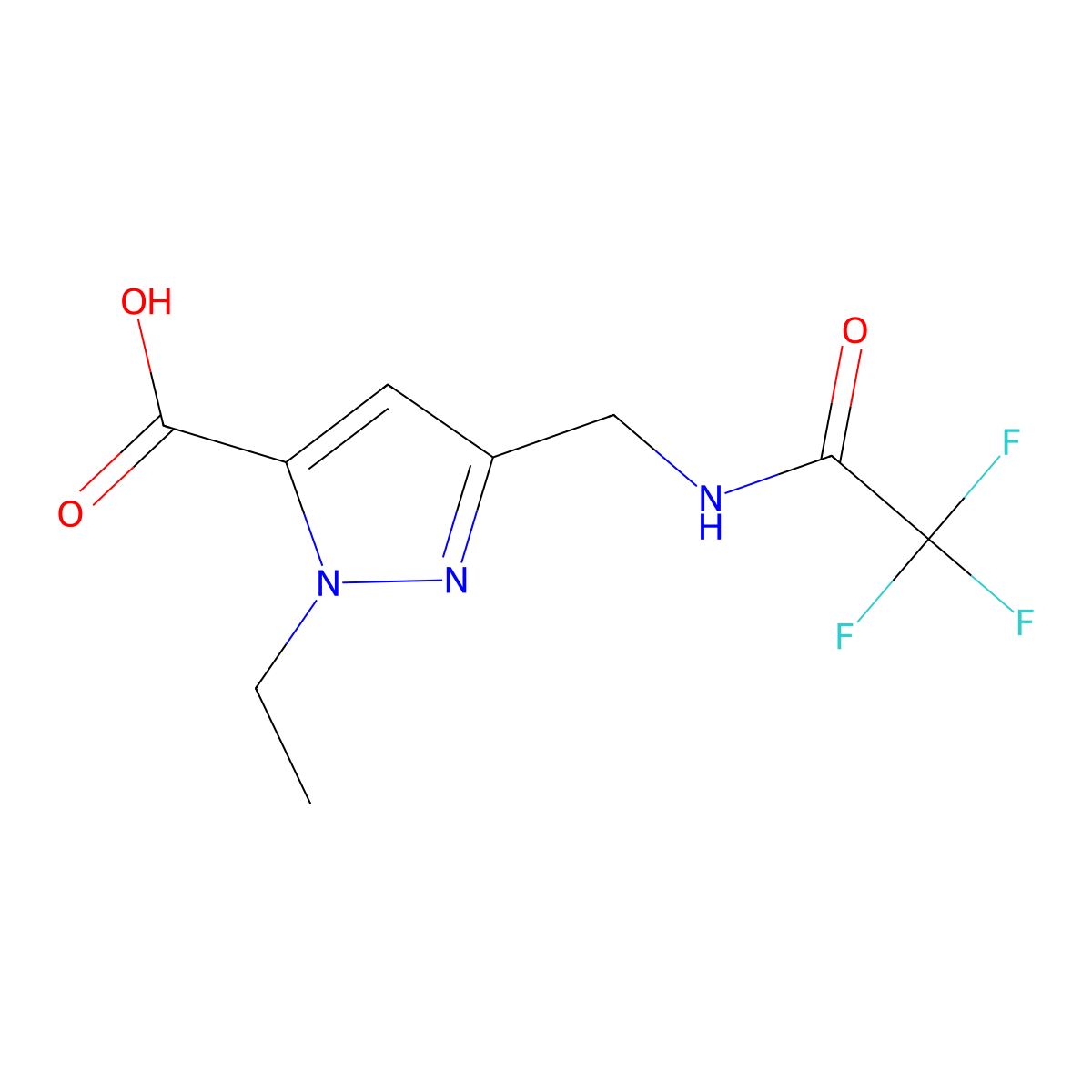 1-ethyl-3-[(2,2,2-trifluoroacetamido)methyl]-1H-pyrazole-5-carboxylic acid molecular structure, CAS 2680693-21-2
