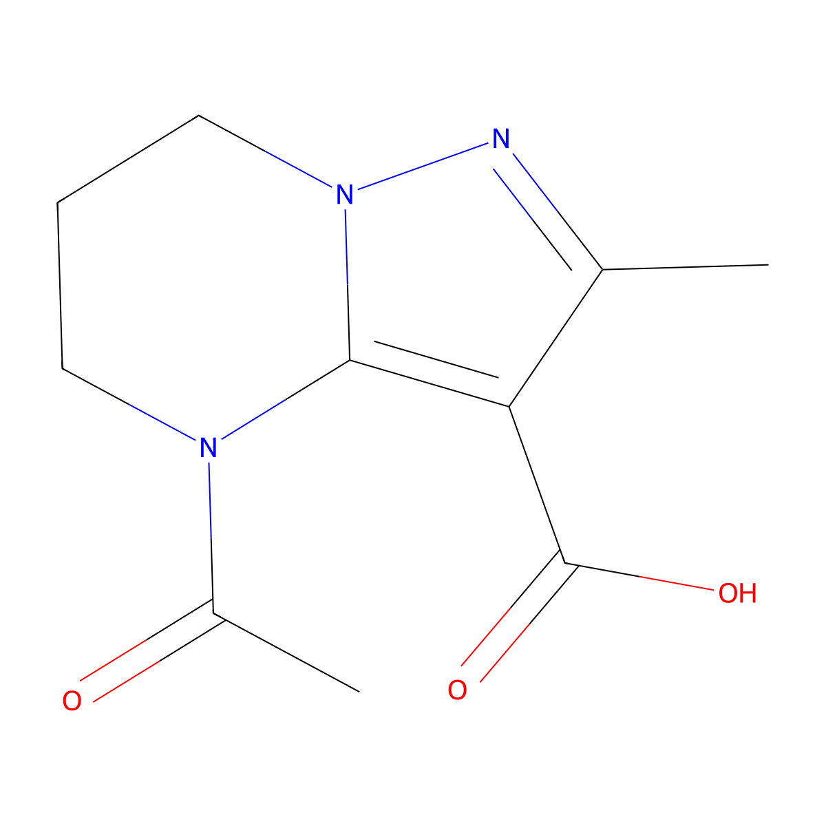 4-acetyl-2-methyl-4H,5H,6H,7H-pyrazolo[1,5-a]pyrimidine-3-carboxylic acid molecular structure, CAS 2680693-23-4