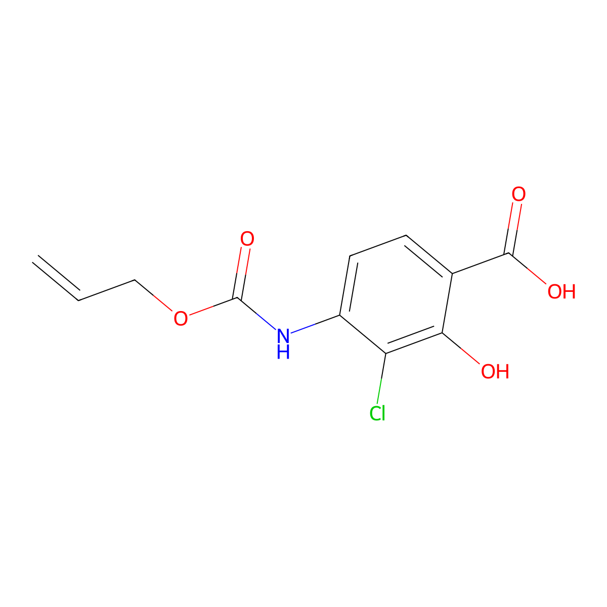 3-Chloro-2-hydroxy-4-{[(prop-2-en-1-yloxy)carbonyl]amino}benzoic acid molecular structure, CAS 2680693-32-5