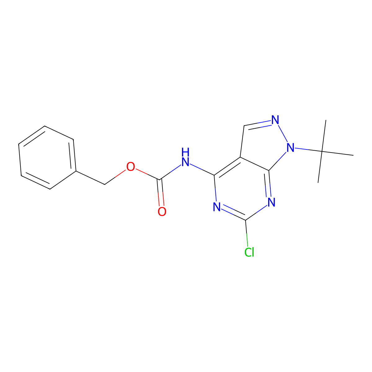 benzyl N-{1-tert-butyl-6-chloro-1H-pyrazolo[3,4-d]pyrimidin-4-yl}carbamate molecular structure, CAS 2680693-36-9