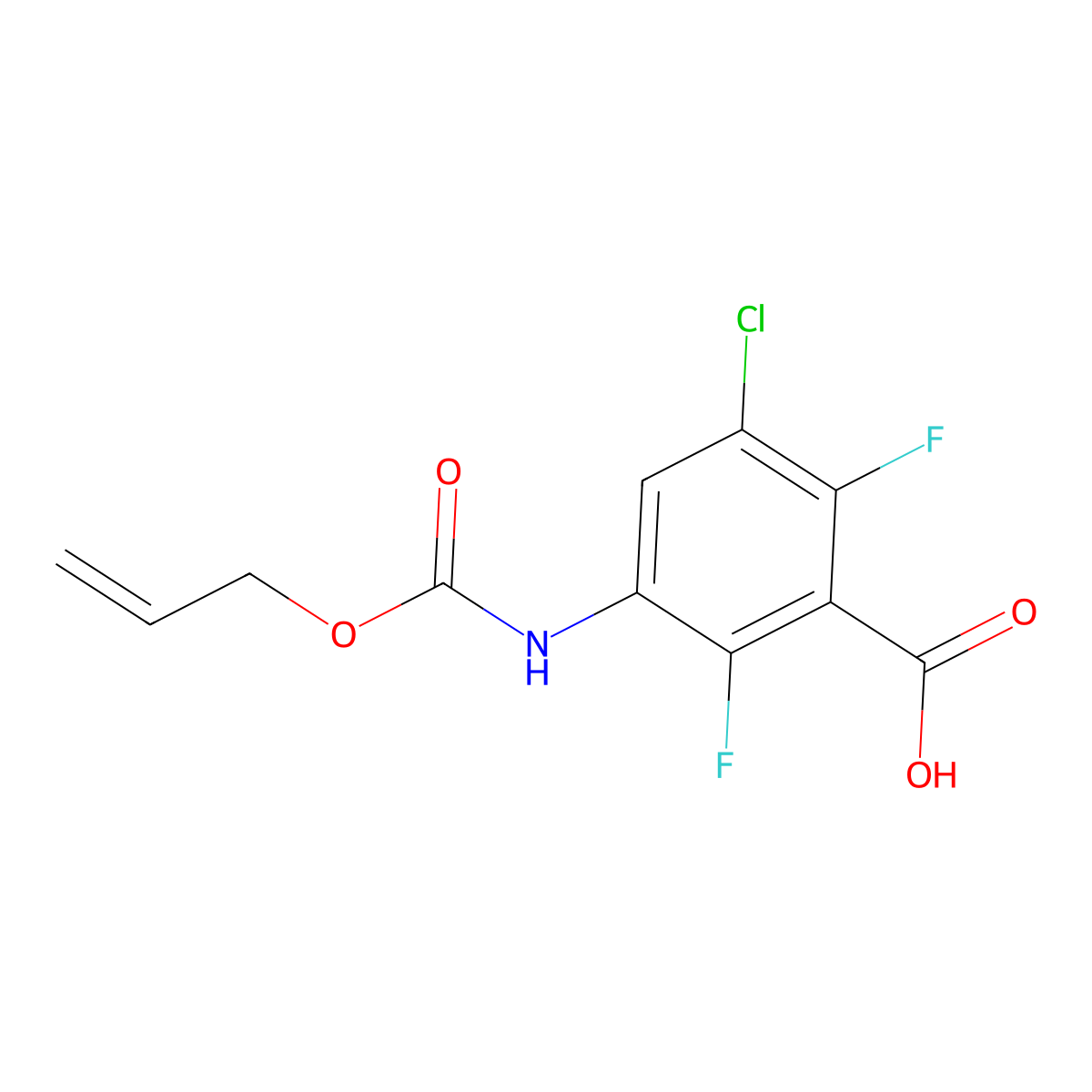3-Chloro-2,6-difluoro-5-{[(prop-2-en-1-yloxy)carbonyl]amino}benzoic acid molecular structure, CAS 2680693-52-9