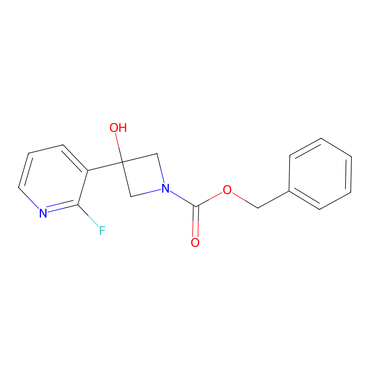 Benzyl 3-(2-fluoropyridin-3-yl)-3-hydroxyazetidine-1-carboxylate molecular structure, CAS 2680693-79-0