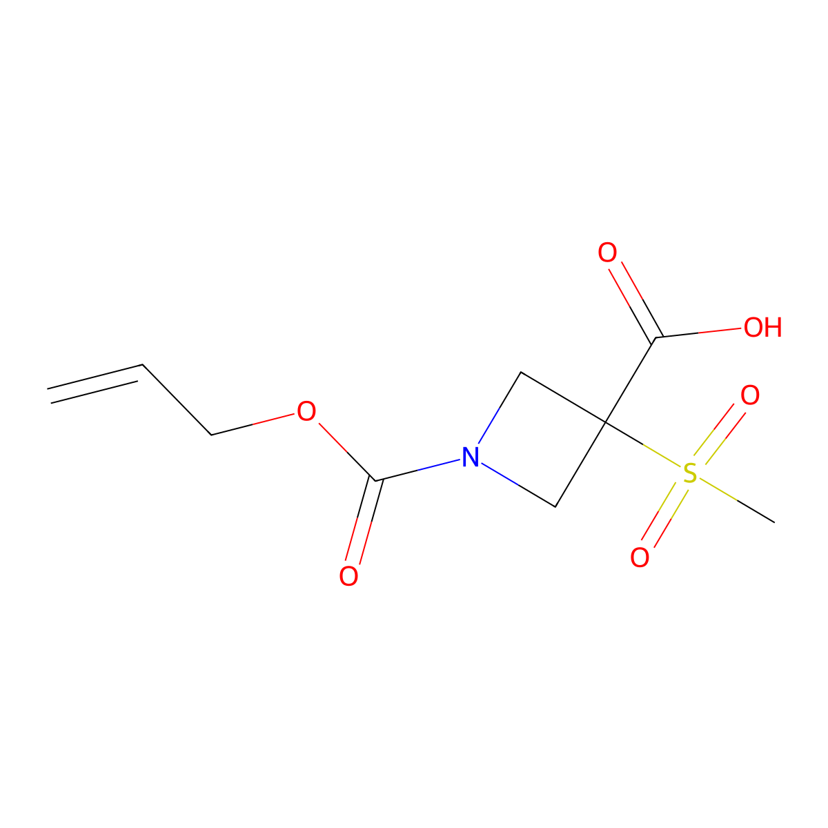 3-Methanesulfonyl-1-[(prop-2-en-1-yloxy)carbonyl]azetidine-3-carboxylic acid molecular structure, CAS 2680693-83-6