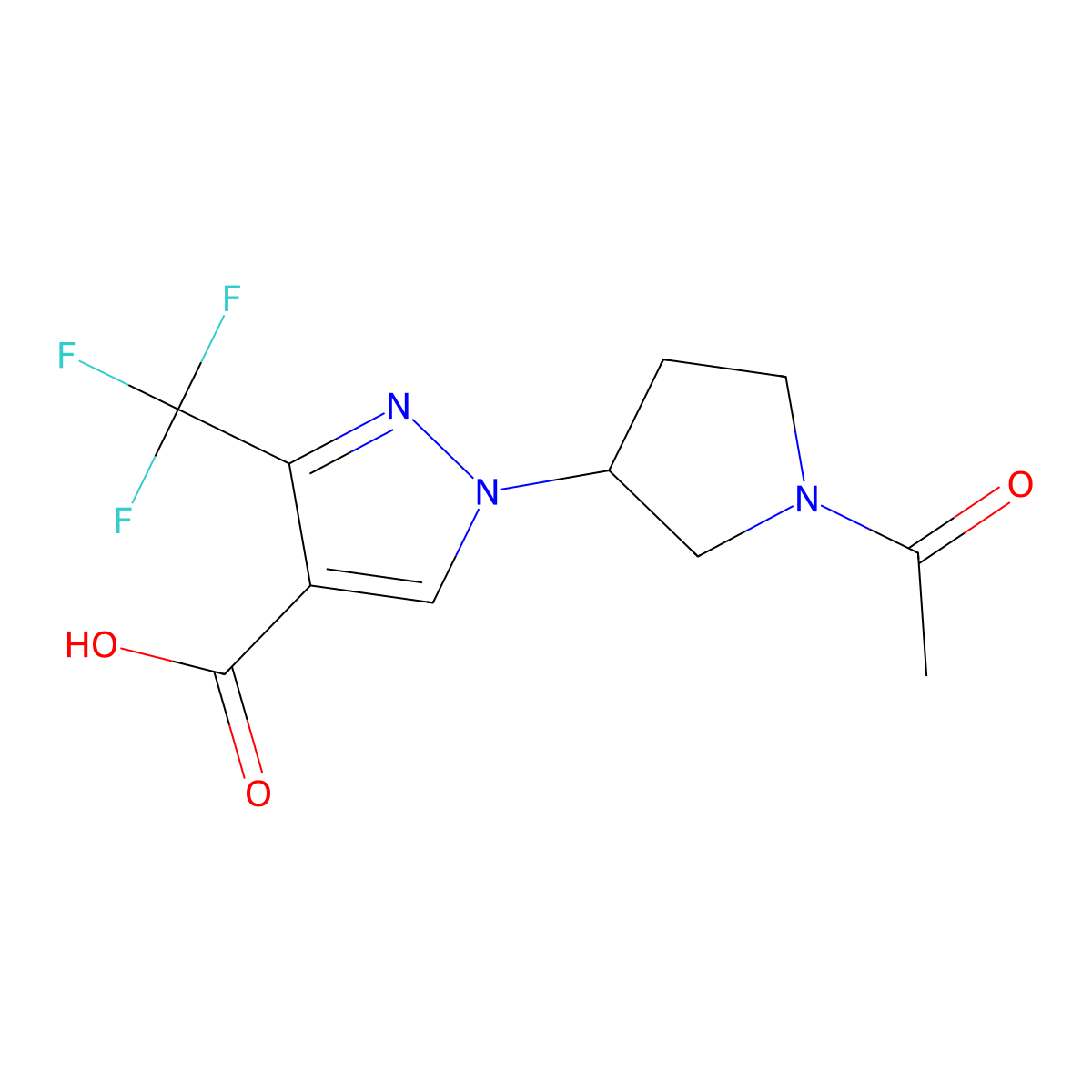 1-(1-acetylpyrrolidin-3-yl)-3-(trifluoromethyl)-1H-pyrazole-4-carboxylic acid molecular structure, CAS 2680693-85-8