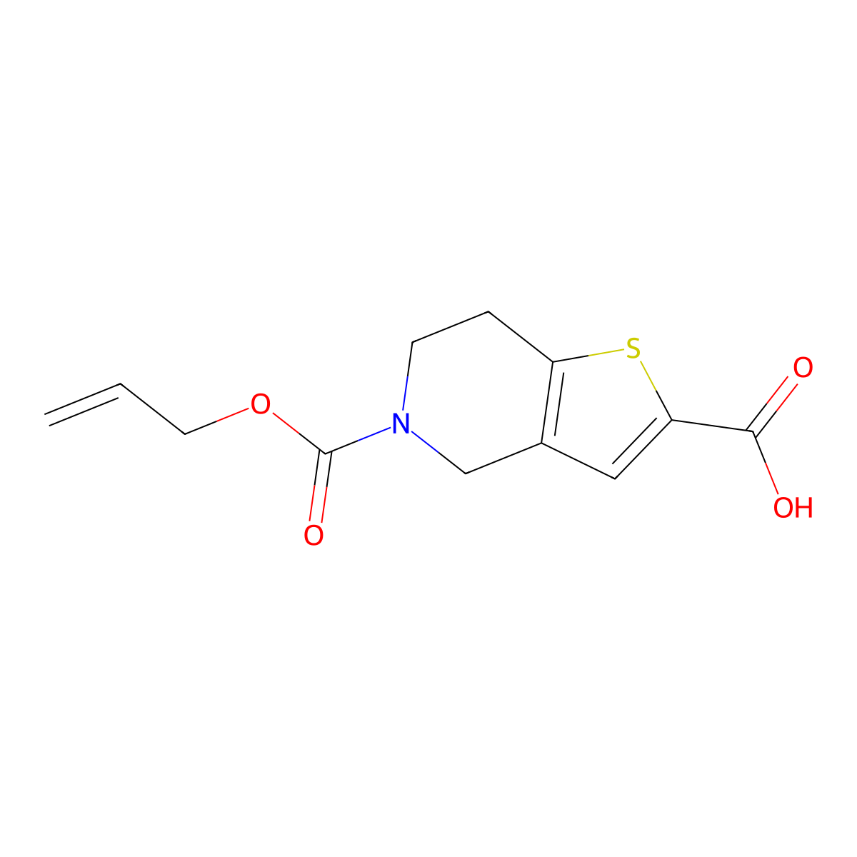 5-[(prop-2-en-1-yloxy)carbonyl]-4H,5H,6H,7H-thieno[3,2-c]pyridine-2-carboxylic acid molecular structure, CAS 2680693-88-1