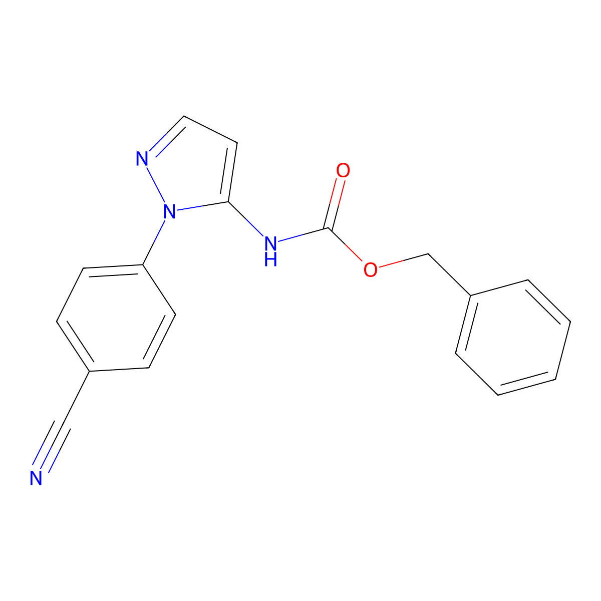 benzyl N-[1-(4-cyanophenyl)-1H-pyrazol-5-yl]carbamate molecular structure, CAS 2680693-89-2