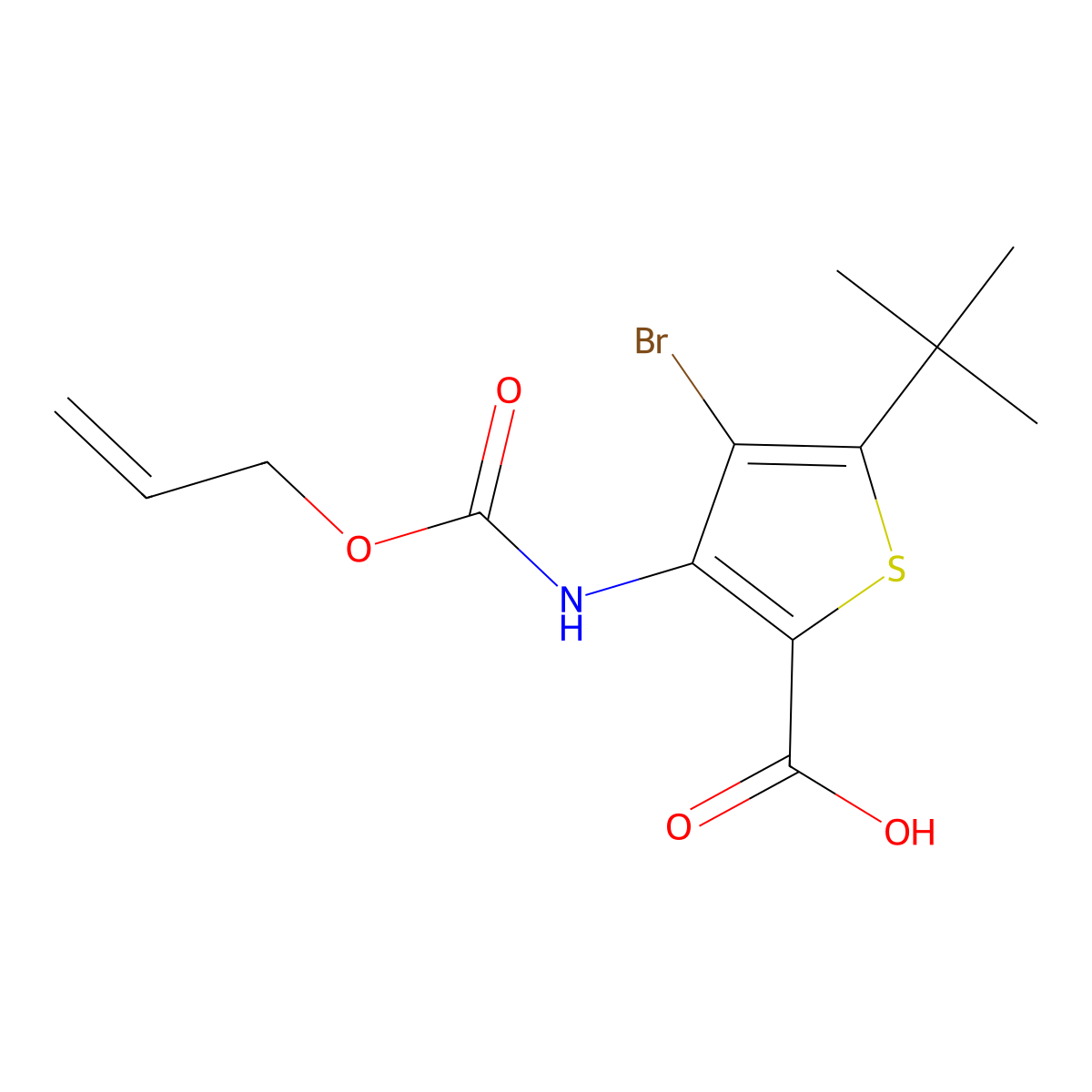 4-Bromo-5-tert-butyl-3-{[(prop-2-en-1-yloxy)carbonyl]amino}thiophene-2-carboxylic acid molecular structure, CAS 2680693-95-0