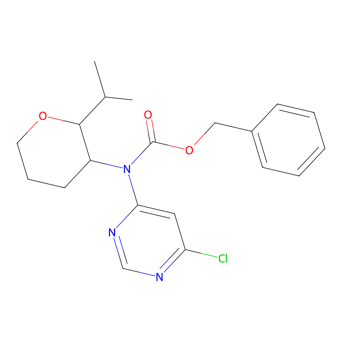 benzyl N-(6-chloropyrimidin-4-yl)-N-[2-(propan-2-yl)oxan-3-yl]carbamate molecular structure, CAS 2680694-08-8