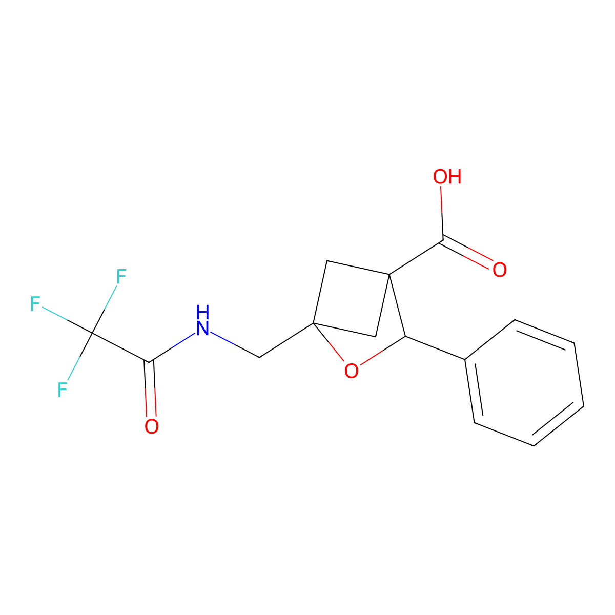 3-Phenyl-1-[(2,2,2-trifluoroacetamido)methyl]-2-oxabicyclo[2.1.1]hexane-4-carboxylic acid molecular structure, CAS 2680694-18-0