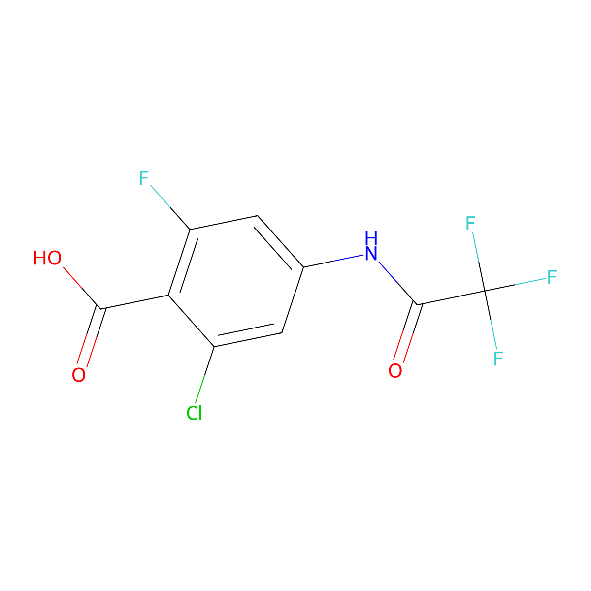 2-Chloro-6-fluoro-4-(2,2,2-trifluoroacetamido)benzoic acid molecular structure, CAS 2680694-22-6