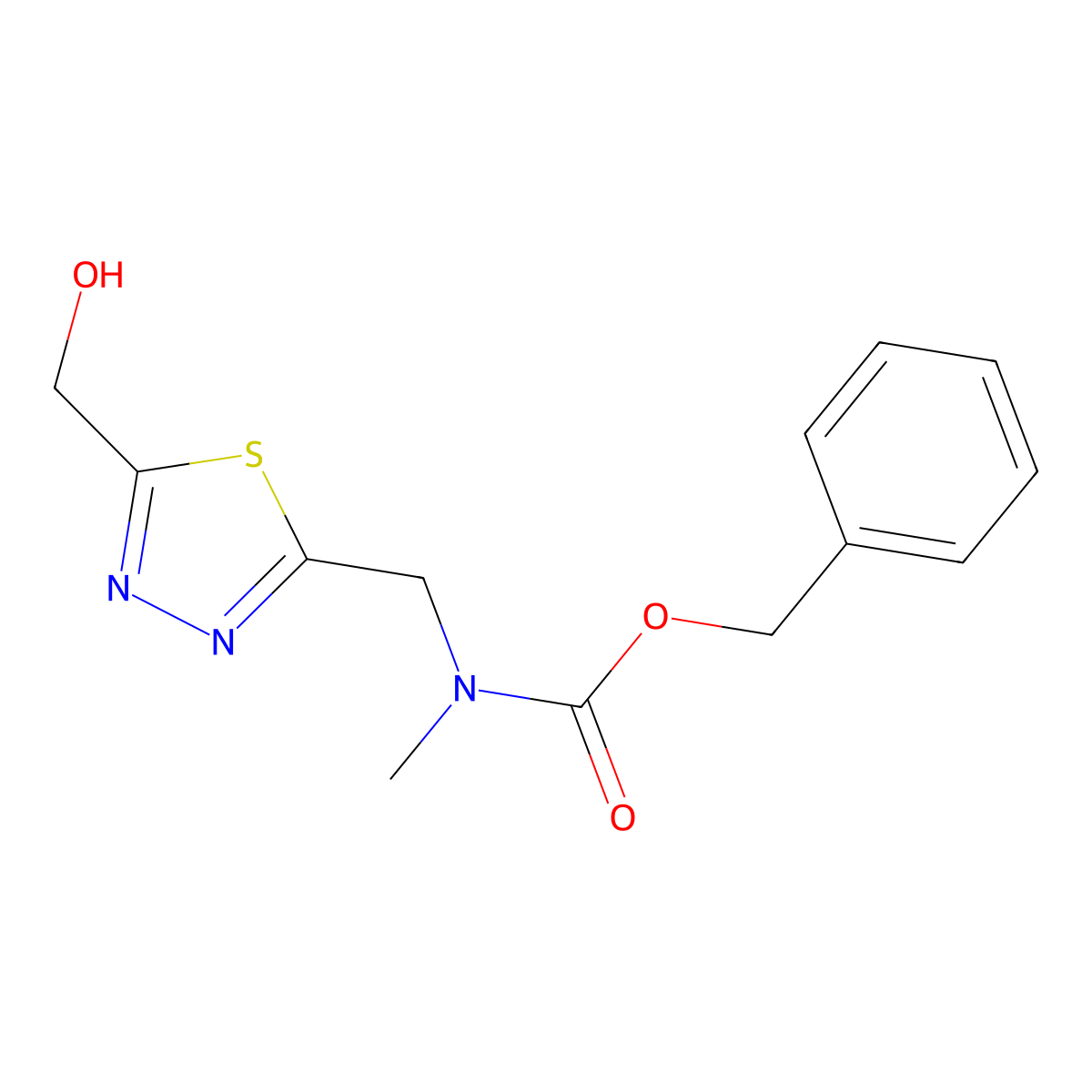 benzyl N-{[5-(hydroxymethyl)-1,3,4-thiadiazol-2-yl]methyl}-N-methylcarbamate molecular structure, CAS 2680694-25-9