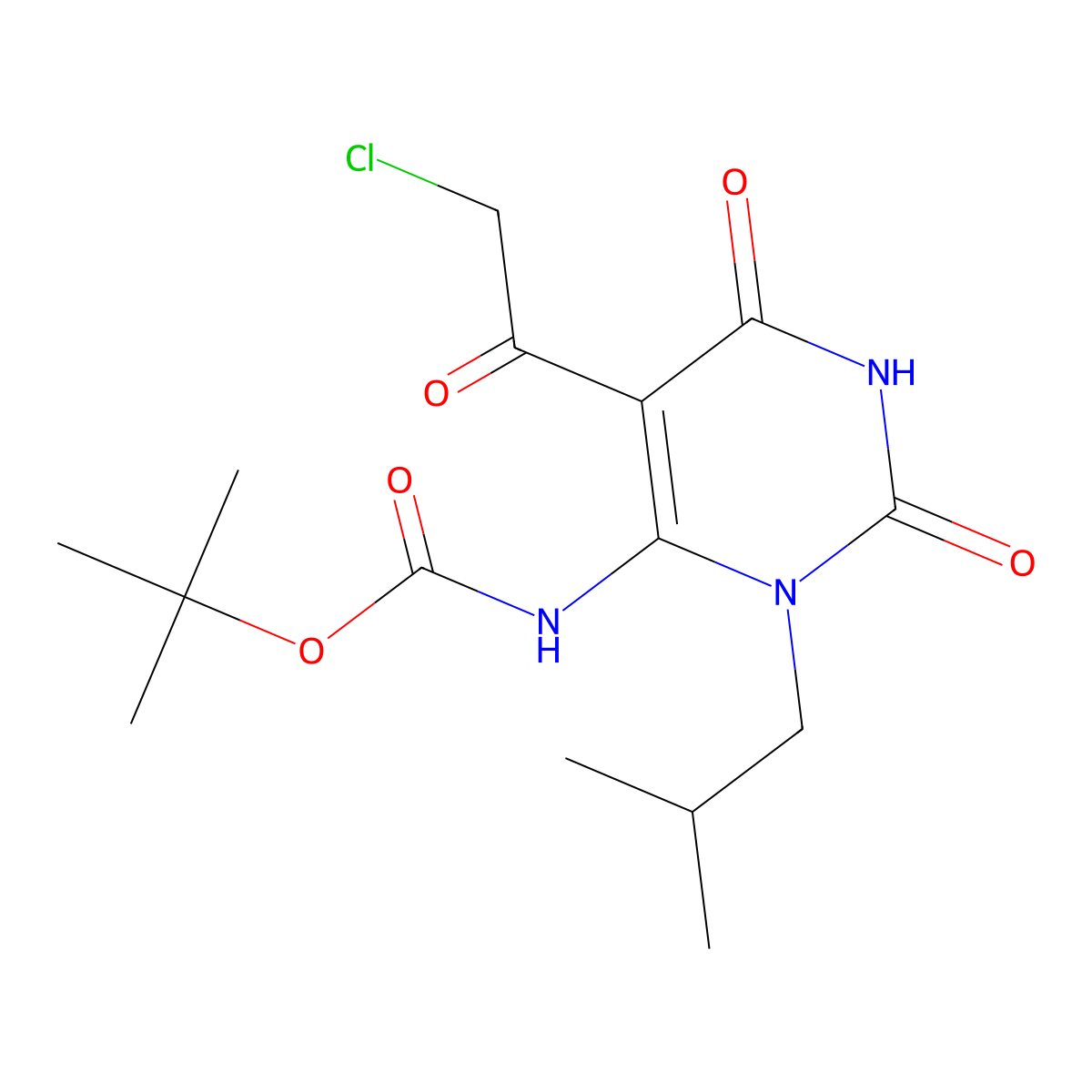 tert-butyl N-[5-(2-chloroacetyl)-3-(2-methylpropyl)-2,6-dioxo-1,2,3,6-tetrahydropyrimidin-4-yl]carbamate molecular structure, CAS 2680694-26-0