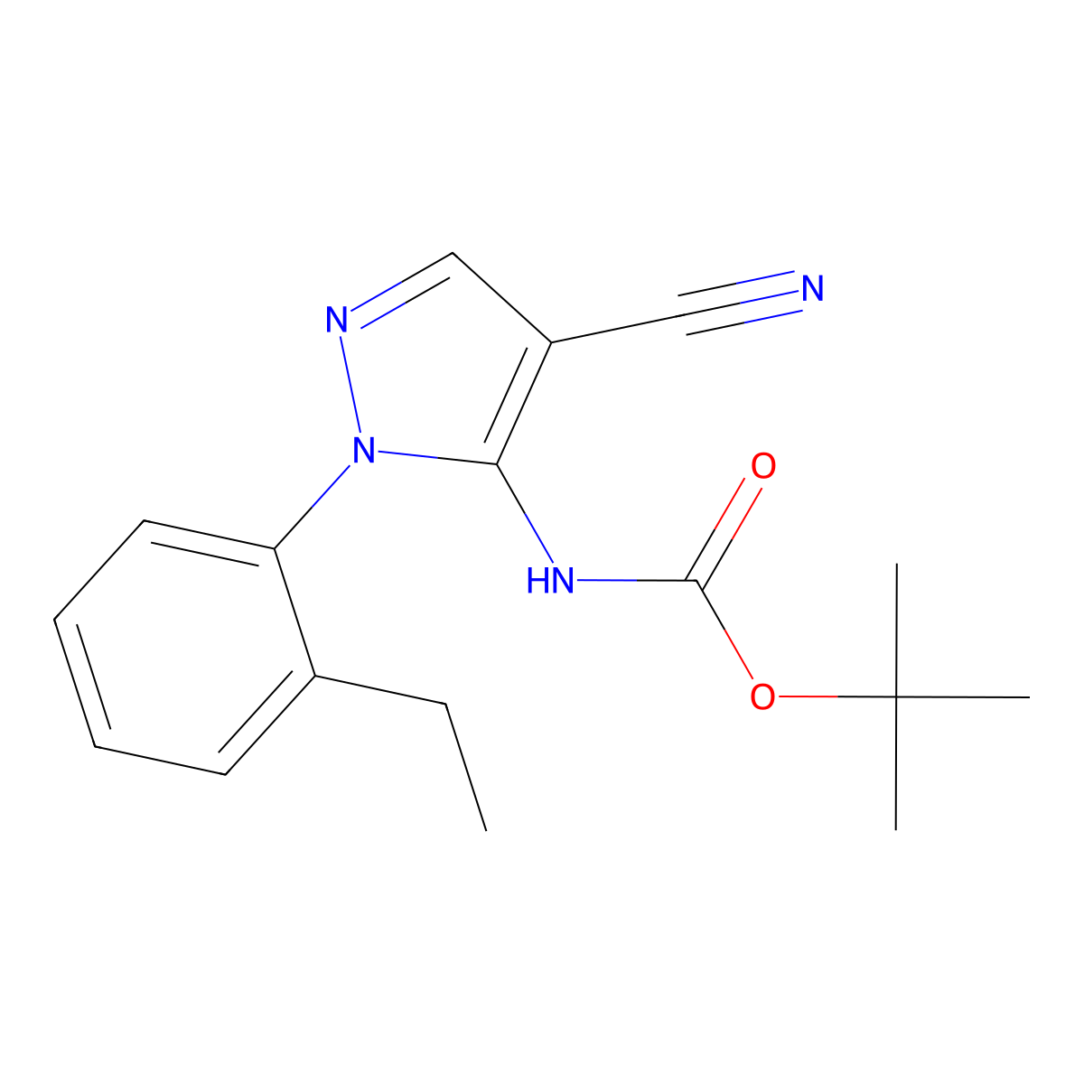 tert-butyl N-[4-cyano-1-(2-ethylphenyl)-1H-pyrazol-5-yl]carbamate molecular structure, CAS 2680694-32-8
