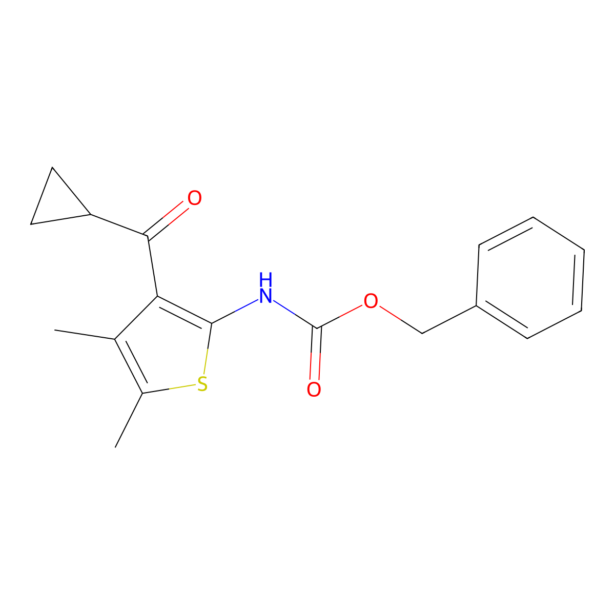 benzyl N-(3-cyclopropanecarbonyl-4,5-dimethylthiophen-2-yl)carbamate molecular structure, CAS 2680694-39-5