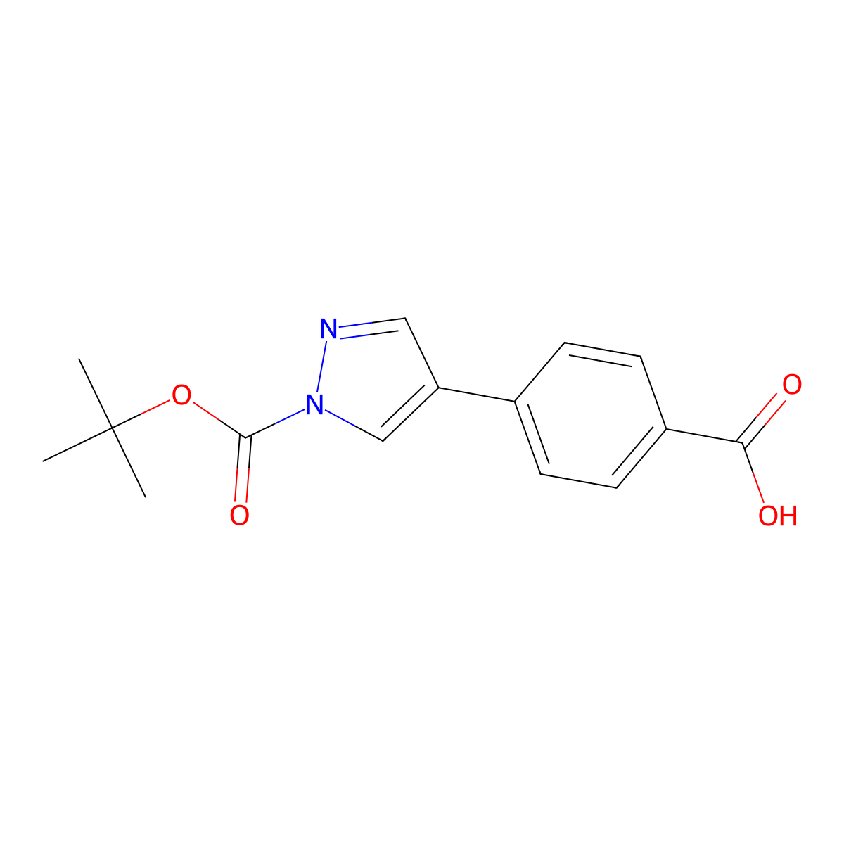 4-{1-[(tert-butoxy)carbonyl]-1H-pyrazol-4-yl}benzoic acid molecular structure, CAS 2680694-47-5