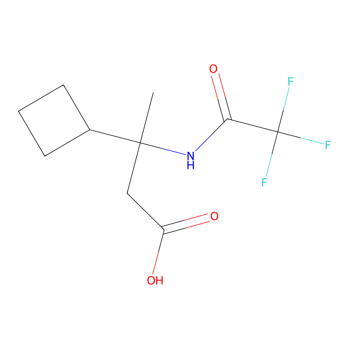 3-Cyclobutyl-3-(2,2,2-trifluoroacetamido)butanoic acid molecular structure, CAS 2680694-51-1