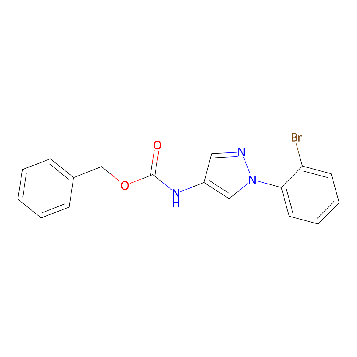 benzyl N-[1-(2-bromophenyl)-1H-pyrazol-4-yl]carbamate molecular structure, CAS 2680694-53-3