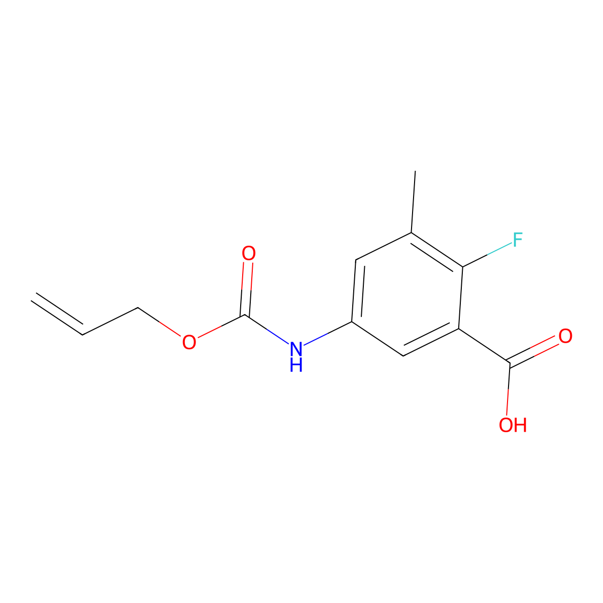 2-Fluoro-3-methyl-5-{[(prop-2-en-1-yloxy)carbonyl]amino}benzoic acid molecular structure, CAS 2680694-58-8