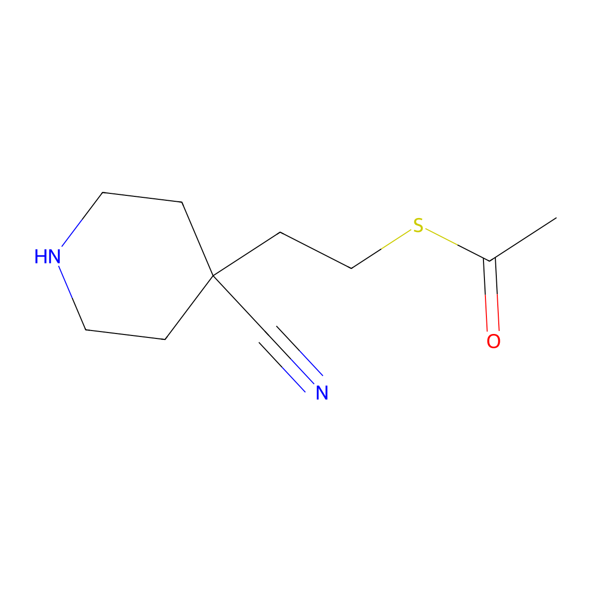 4-[2-(Acetylsulfanyl)ethyl]piperidine-4-carbonitrile molecular structure, CAS 2680694-60-2