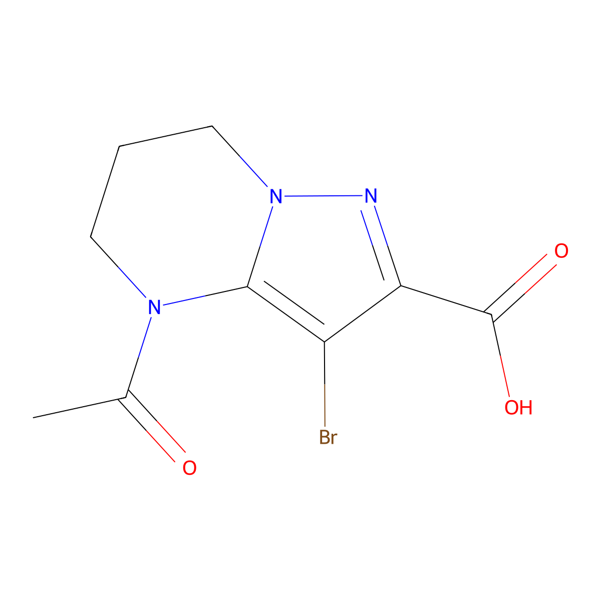 4-acetyl-3-bromo-4H,5H,6H,7H-pyrazolo[1,5-a]pyrimidine-2-carboxylic acid molecular structure, CAS 2680694-96-4