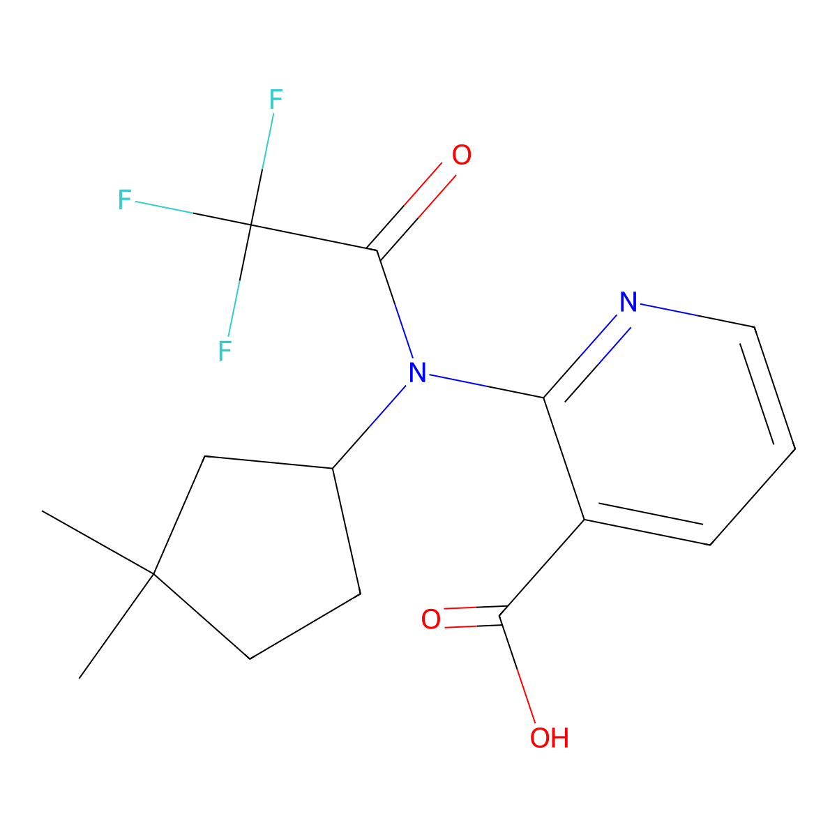 2-[N-(3,3-dimethylcyclopentyl)-2,2,2-trifluoroacetamido]pyridine-3-carboxylic acid molecular structure, CAS 2680695-07-0