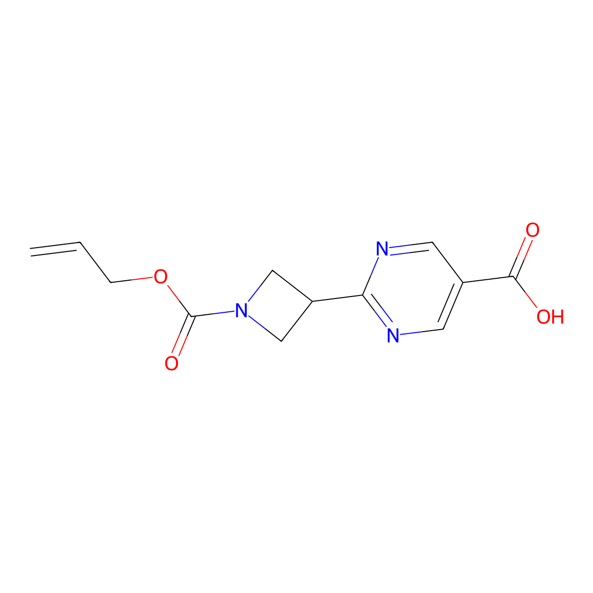 2-{1-[(Prop-2-en-1-yloxy)carbonyl]azetidin-3-yl}pyrimidine-5-carboxylic acid molecular structure, CAS 2680695-10-5