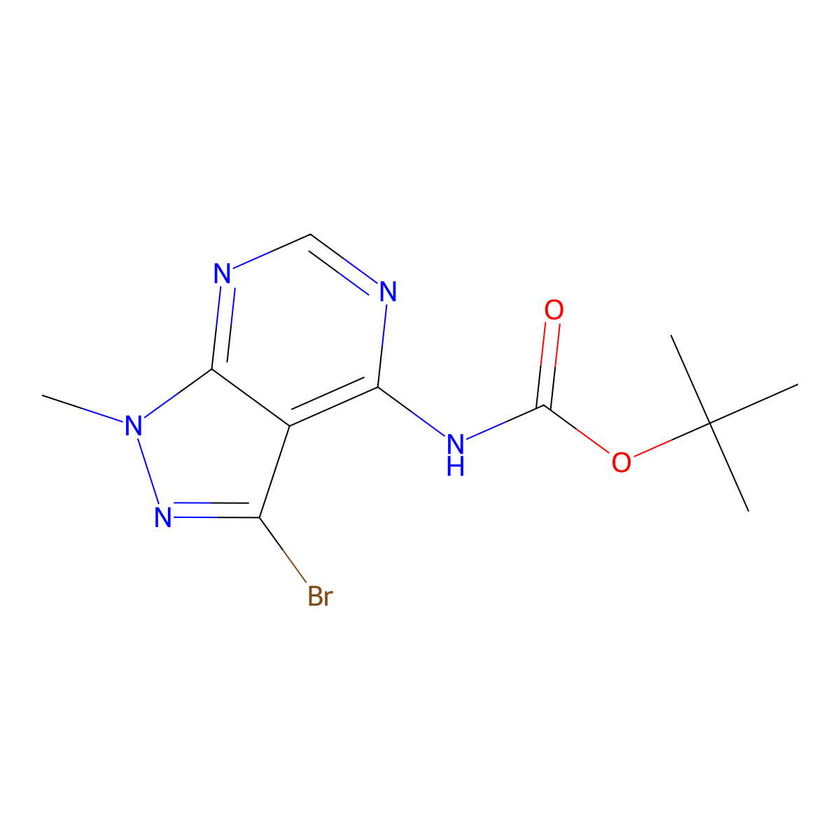 tert-butyl N-(3-bromo-1-methyl-1H-pyrazolo(3,4-d)pyrimidin-4-yl)carbamate molecular structure, CAS 2680695-30-9