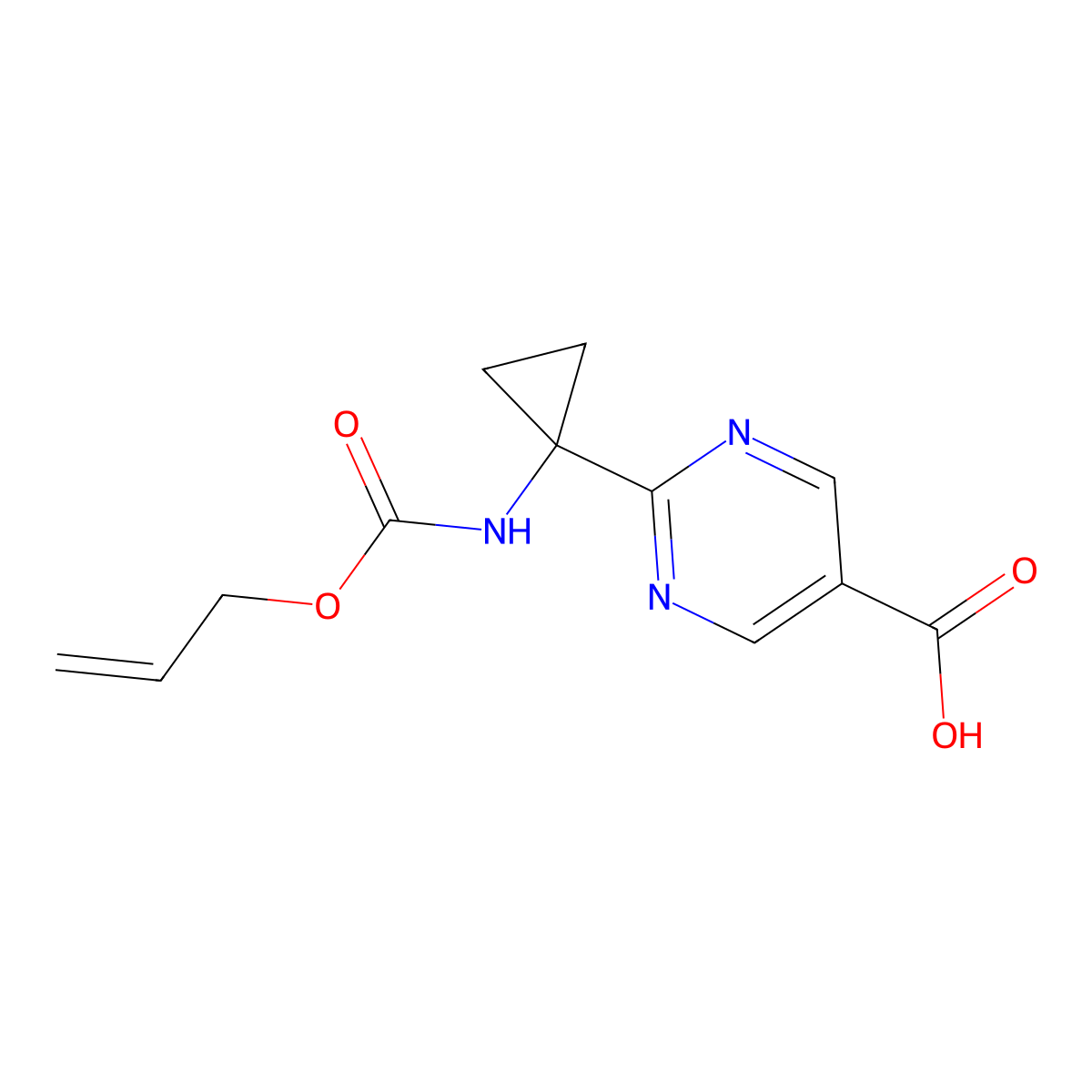 2-(1-{[(Prop-2-en-1-yloxy)carbonyl]amino}cyclopropyl)pyrimidine-5-carboxylic acid molecular structure, CAS 2680695-31-0