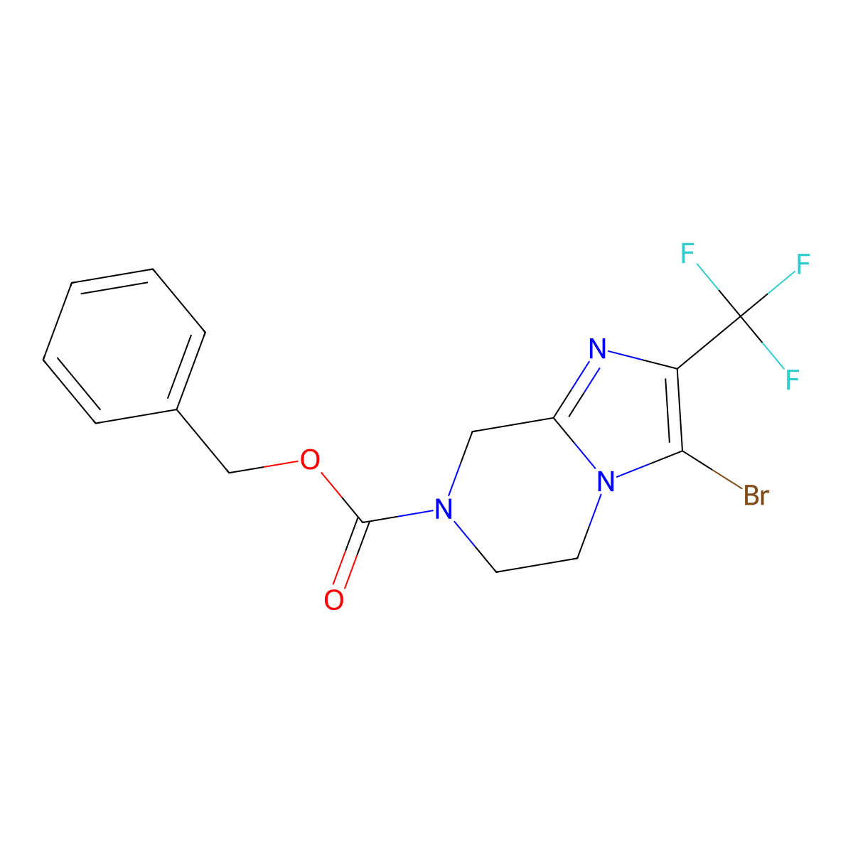 benzyl 3-bromo-2-(trifluoromethyl)-5H,6H,7H,8H-imidazo[1,2-a]pyrazine-7-carboxylate molecular structure, CAS 2680695-41-2