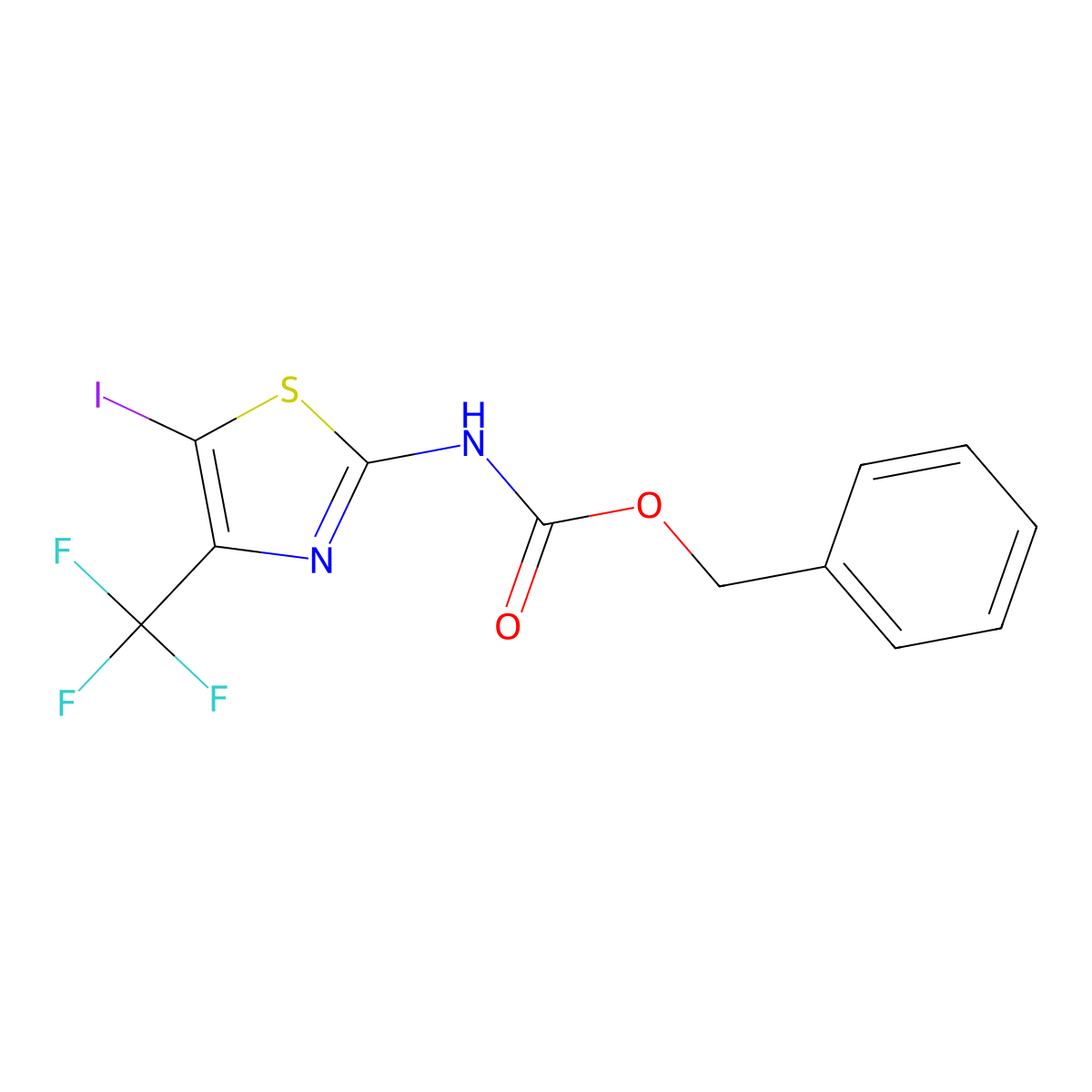 benzyl N-[5-iodo-4-(trifluoromethyl)-1,3-thiazol-2-yl]carbamate molecular structure, CAS 2680695-54-7