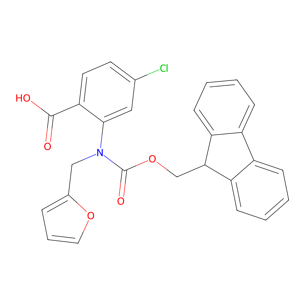 4-chloro-2-({[(9H-fluoren-9-yl)methoxy]carbonyl}[(furan-2-yl)methyl]amino)benzoic acid molecular structure, CAS 2680695-55-8