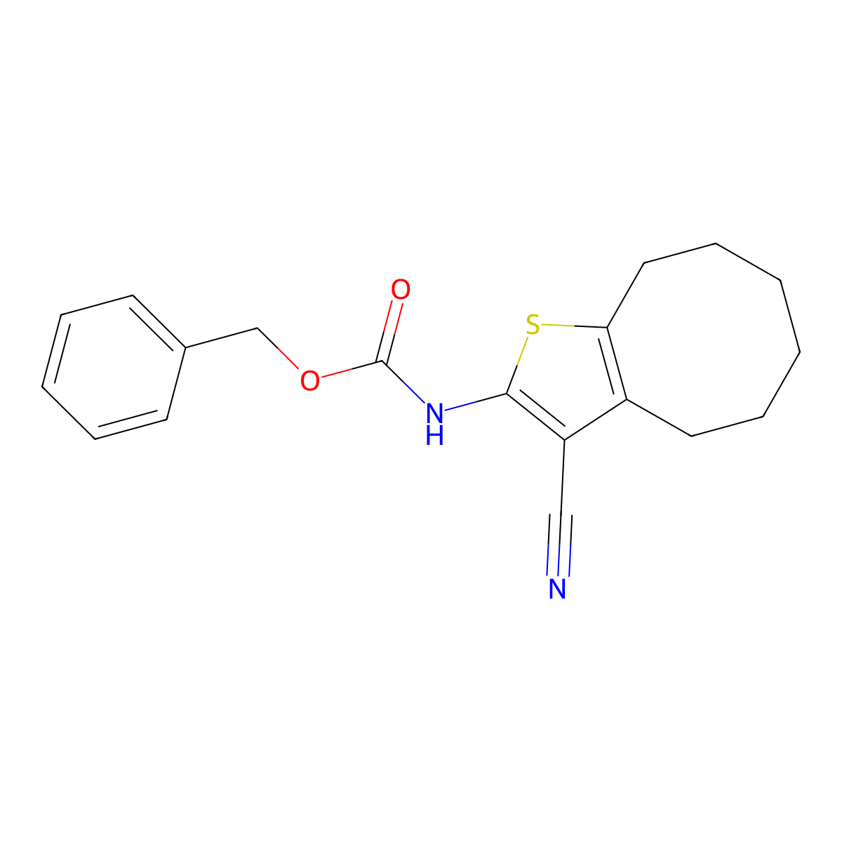 benzyl N-{3-cyano-4H,5H,6H,7H,8H,9H-cycloocta[b]thiophen-2-yl}carbamate molecular structure, CAS 2680695-58-1