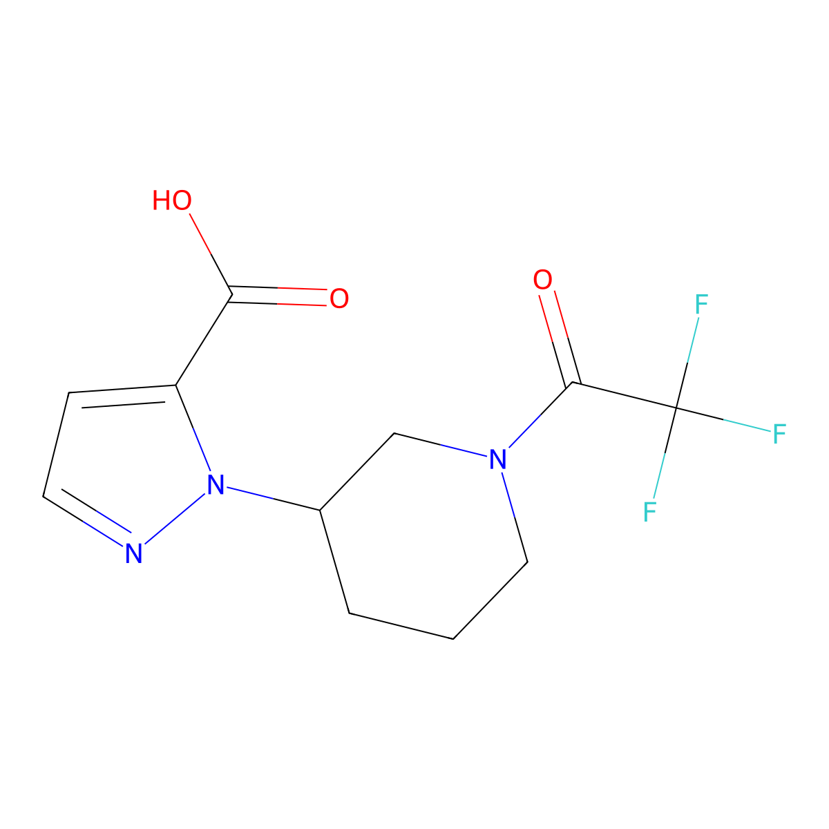 1-[1-(2,2,2-trifluoroacetyl)piperidin-3-yl]-1H-pyrazole-5-carboxylic acid molecular structure, CAS 2680695-94-5