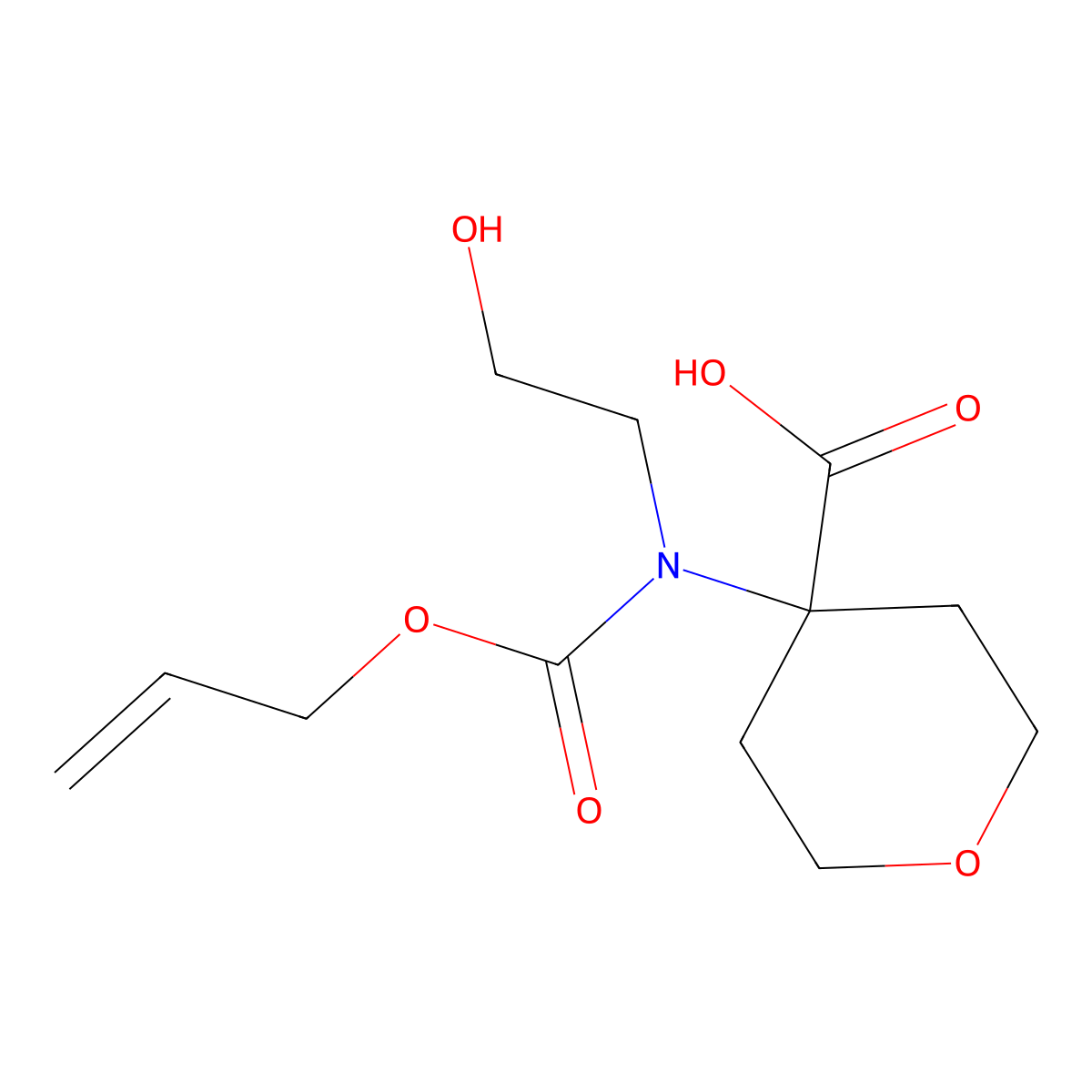 4-[(2-Hydroxyethyl)[(prop-2-en-1-yloxy)carbonyl]amino]oxane-4-carboxylic acid molecular structure, CAS 2680695-97-8