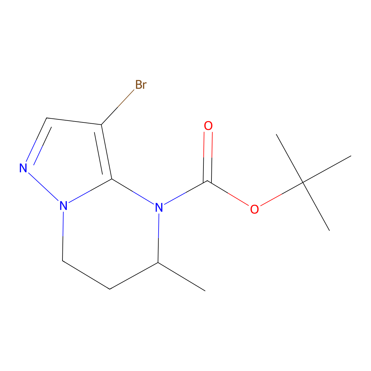 tert-butyl 3-bromo-5-methyl-4H,5H,6H,7H-pyrazolo[1,5-a]pyrimidine-4-carboxylate molecular structure, CAS 2680695-99-0