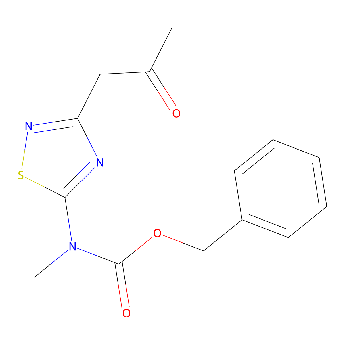 benzyl N-methyl-N-[3-(2-oxopropyl)-1,2,4-thiadiazol-5-yl]carbamate molecular structure, CAS 2680696-06-2