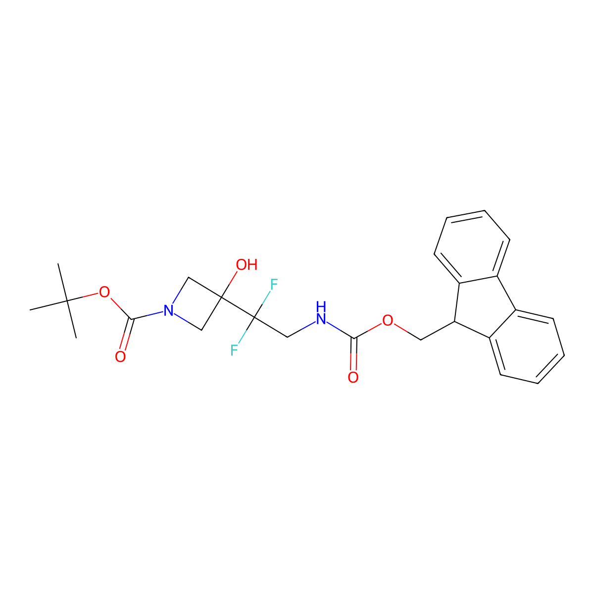 tert-butyl 3-[2-({[(9H-fluoren-9-yl)methoxy]carbonyl}amino)-1,1-difluoroethyl]-3-hydroxyazetidine-1-carboxylate molecular structure, CAS 2680696-16-4