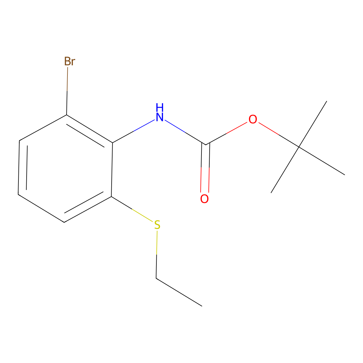 tert-butyl N-[2-bromo-6-(ethylsulfanyl)phenyl]carbamate molecular structure, CAS 2680696-35-7