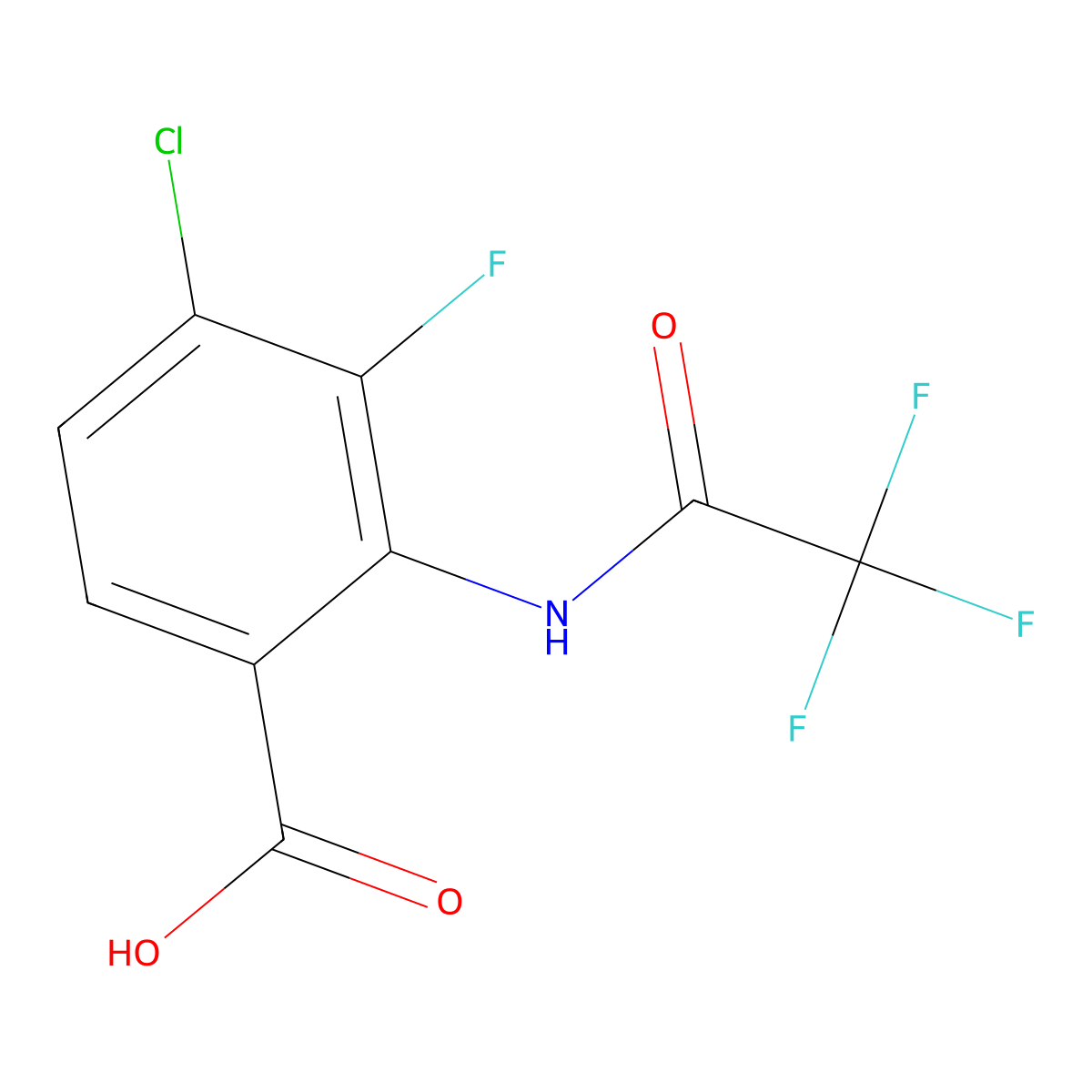 4-Chloro-3-fluoro-2-(2,2,2-trifluoroacetamido)benzoic acid molecular structure, CAS 2680696-38-0