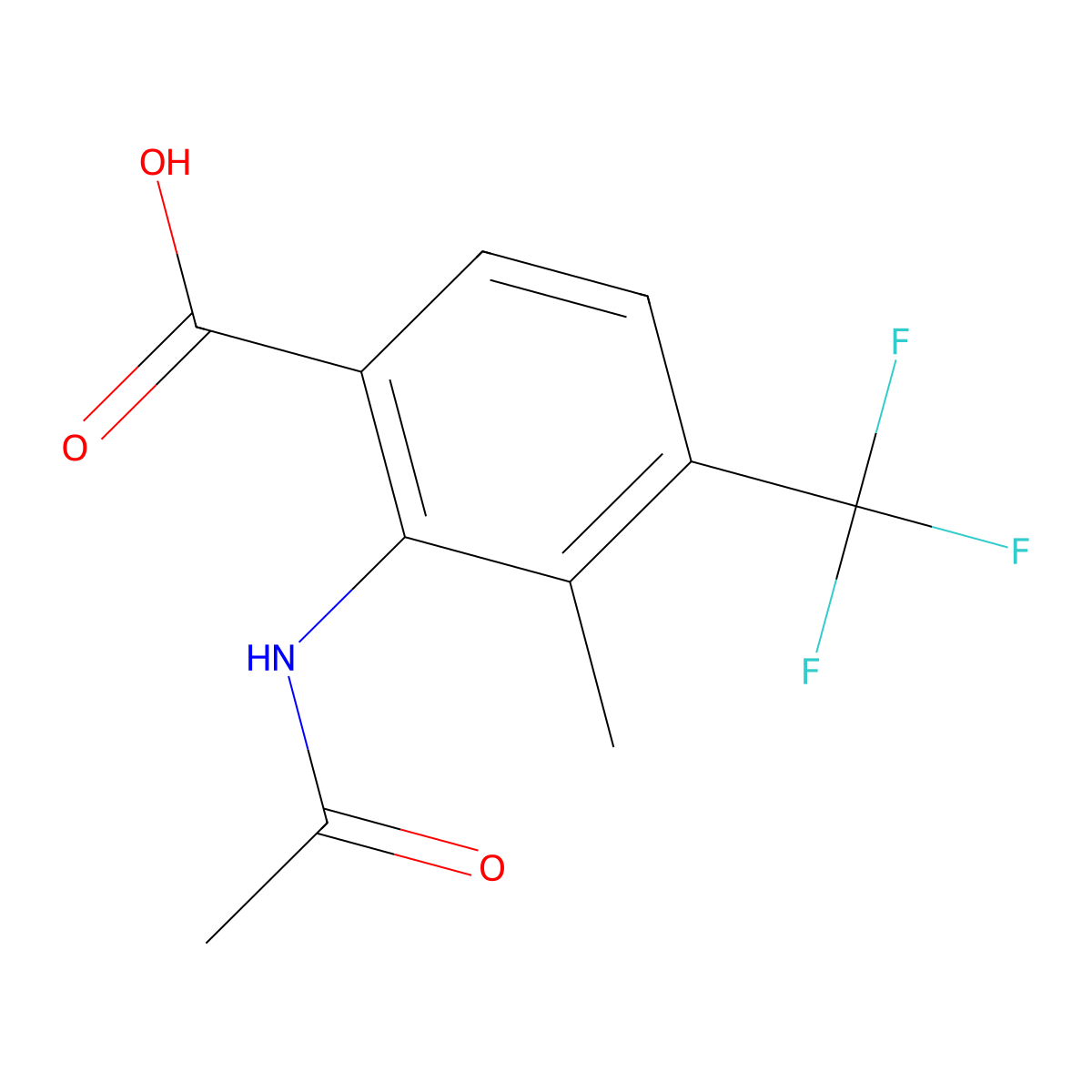 2-Acetamido-3-methyl-4-(trifluoromethyl)benzoic acid molecular structure, CAS 2680696-41-5