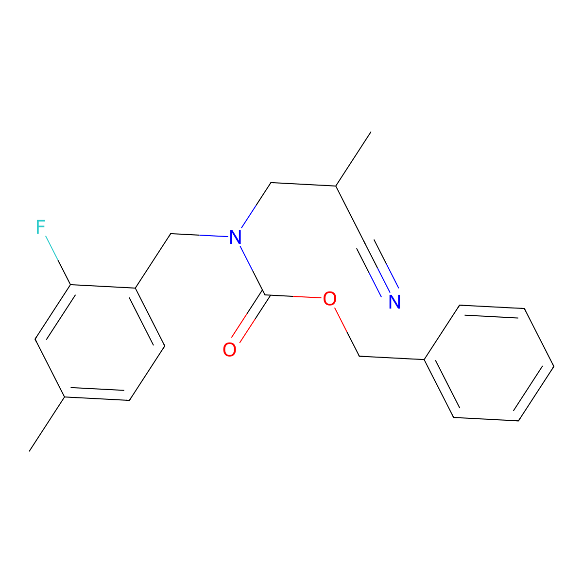 benzyl N-(2-cyano-2-methylethyl)-N-[(2-fluoro-4-methylphenyl)methyl]carbamate molecular structure, CAS 2680696-44-8