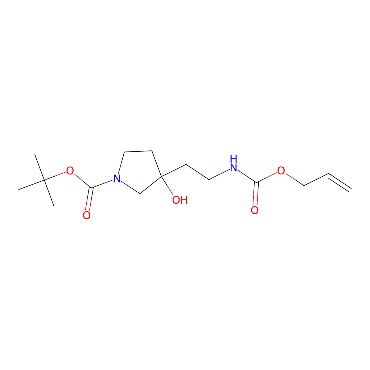 Tert-butyl 3-hydroxy-3-(2-{[(prop-2-en-1-yloxy)carbonyl]amino}ethyl)pyrrolidine-1-carboxylate molecular structure, CAS 2680696-56-2
