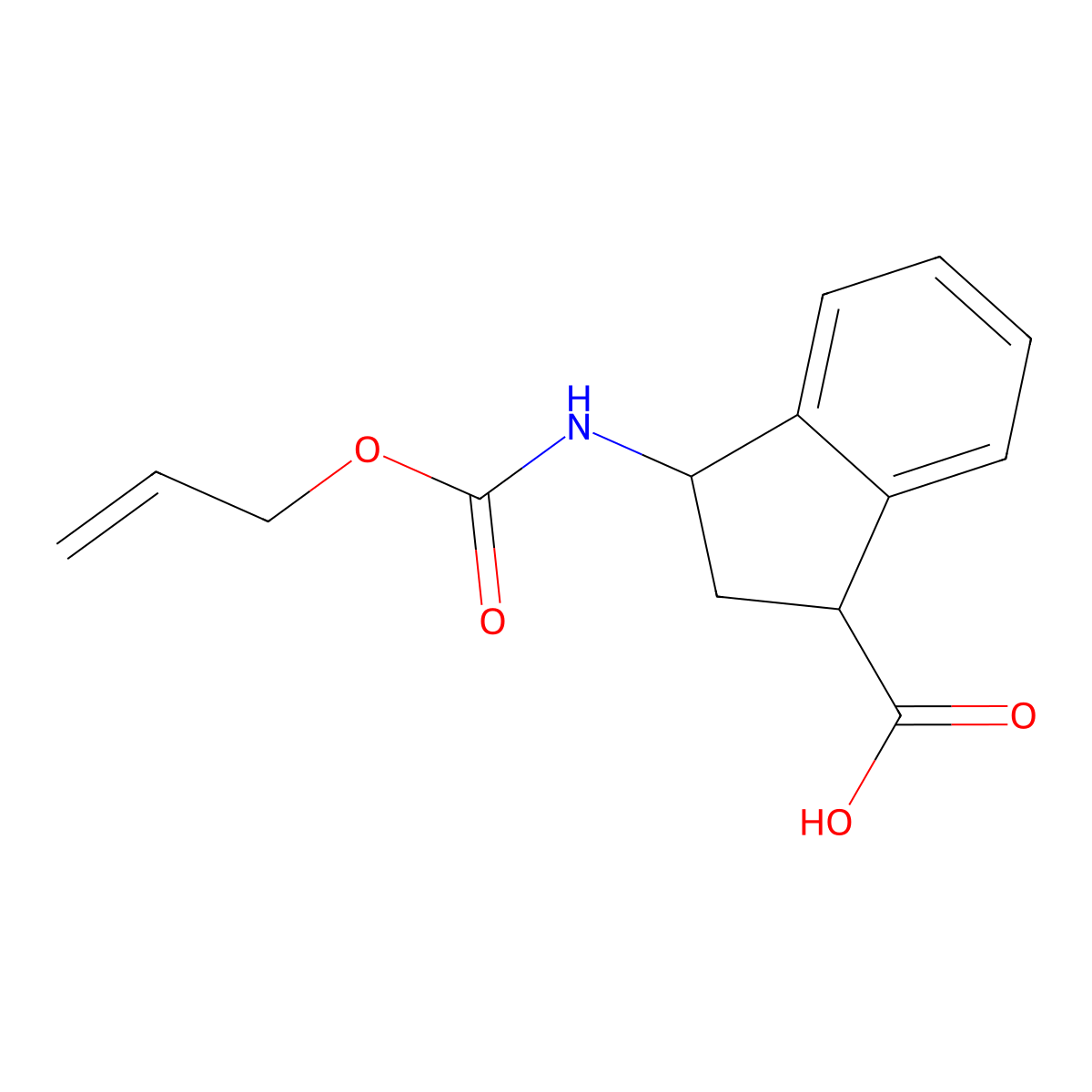 3-{[(prop-2-en-1-yloxy)carbonyl]amino}-2,3-dihydro-1H-indene-1-carboxylic acid molecular structure, CAS 2680696-88-0