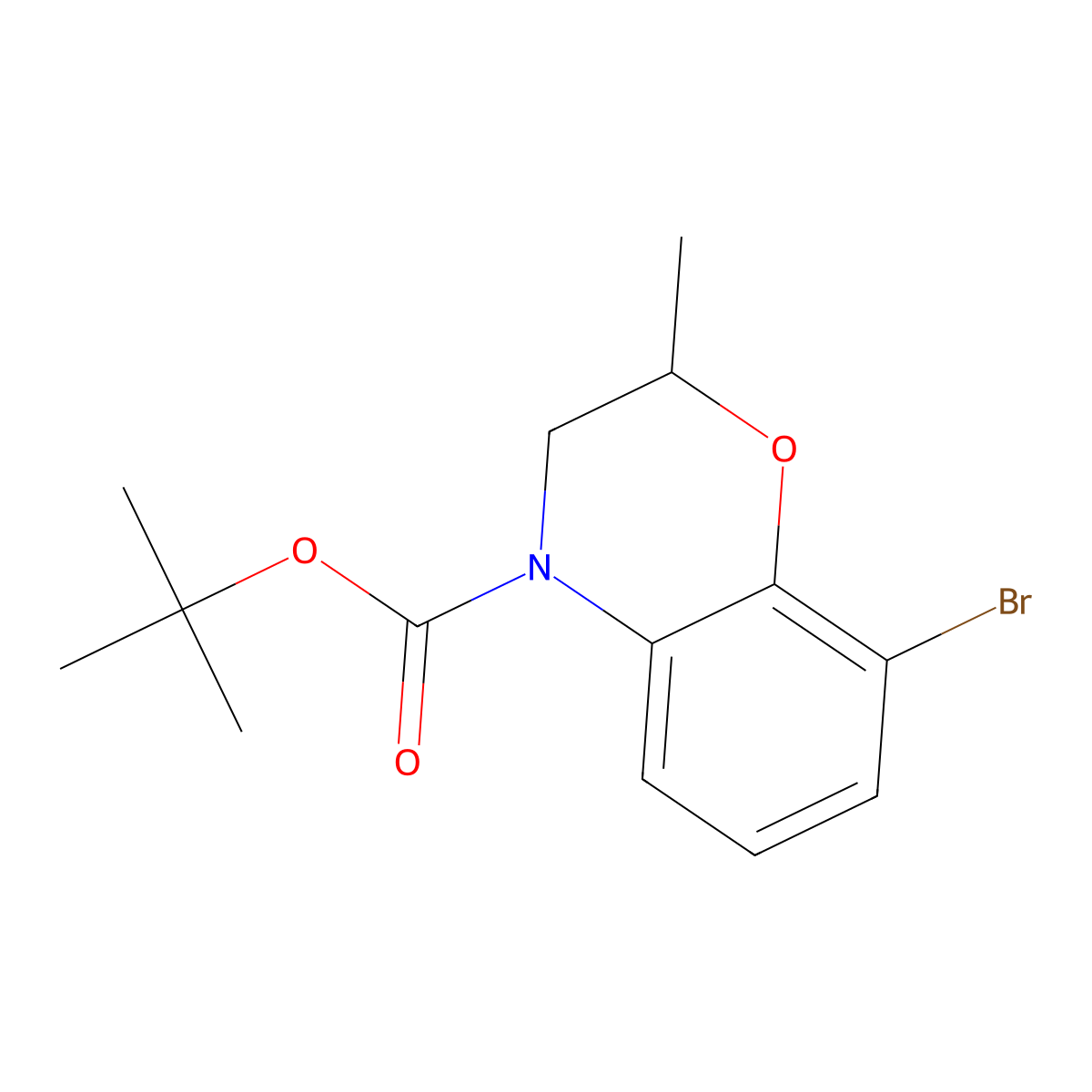 tert-butyl 8-bromo-2-methyl-3,4-dihydro-2H-1,4-benzoxazine-4-carboxylate molecular structure, CAS 2680696-91-5
