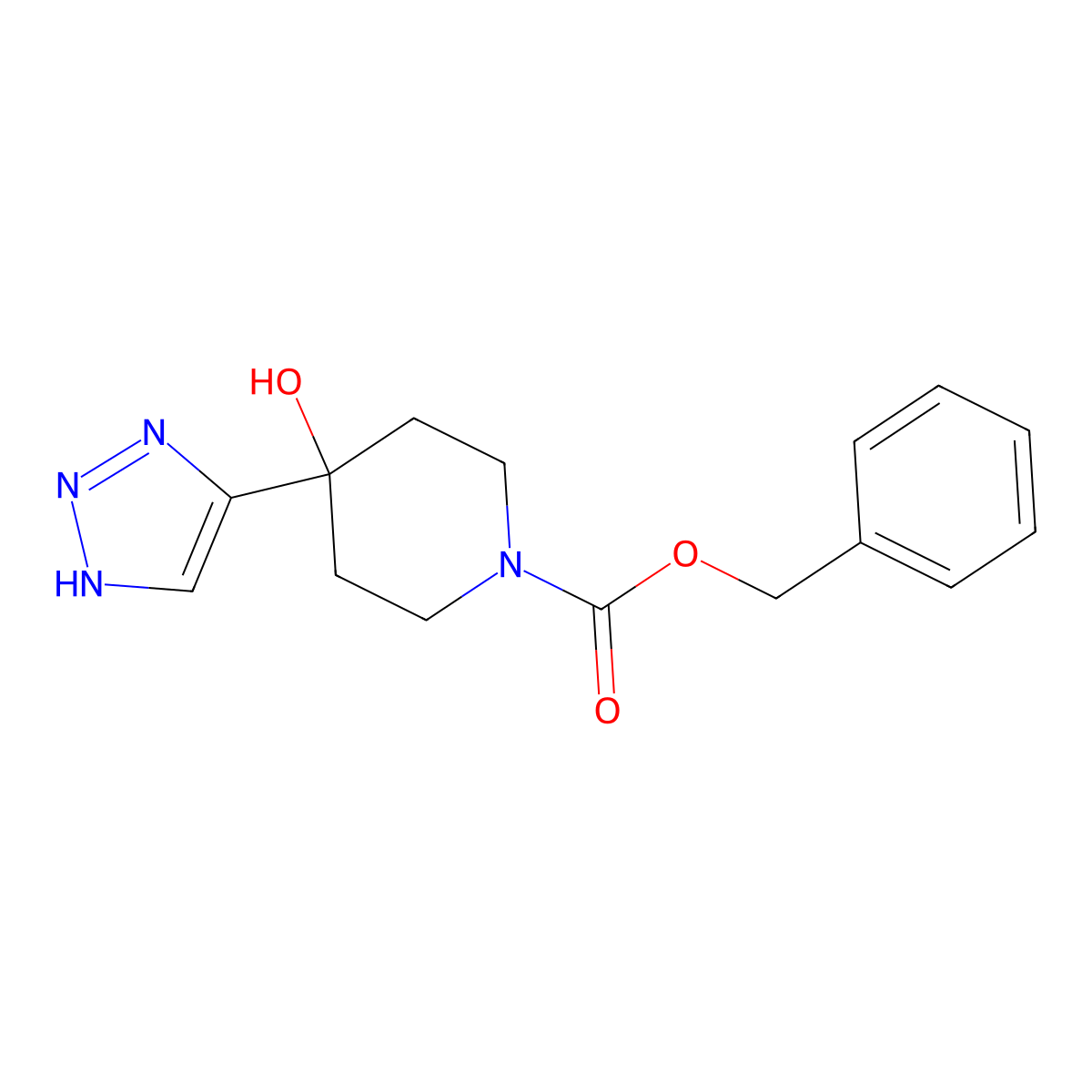 benzyl 4-hydroxy-4-(1H-1,2,3-triazol-4-yl)piperidine-1-carboxylate molecular structure, CAS 2680697-12-3